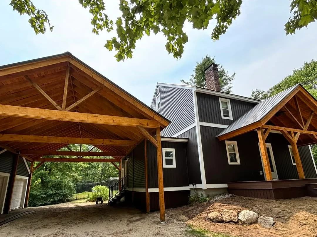 Timber-frame carport — Garages project in Campton, NH by A&E Home Improvement