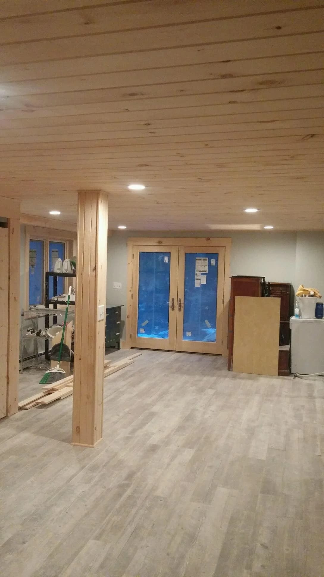 Finished basement with tongue-and-groove ceiling — Custom build project in Lakes Region, NH by A&E Home Improvement