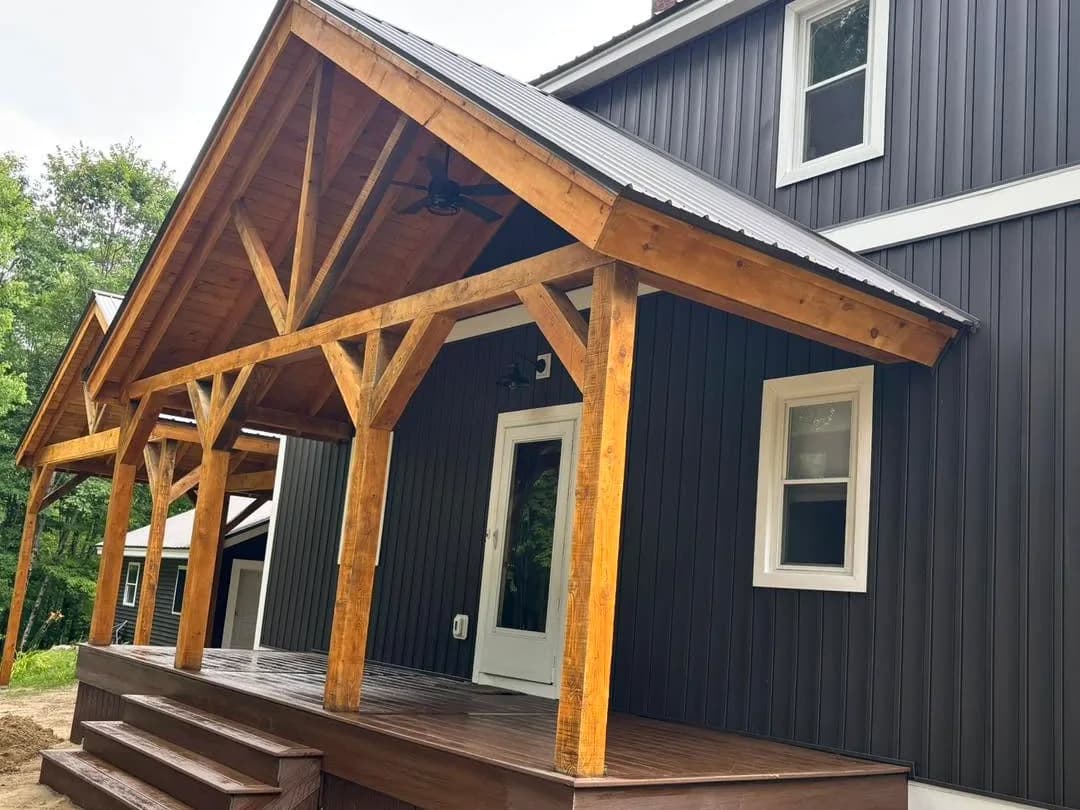 Timber-frame entry porch — Design/Build project in Campton, NH by A&E Home Improvement