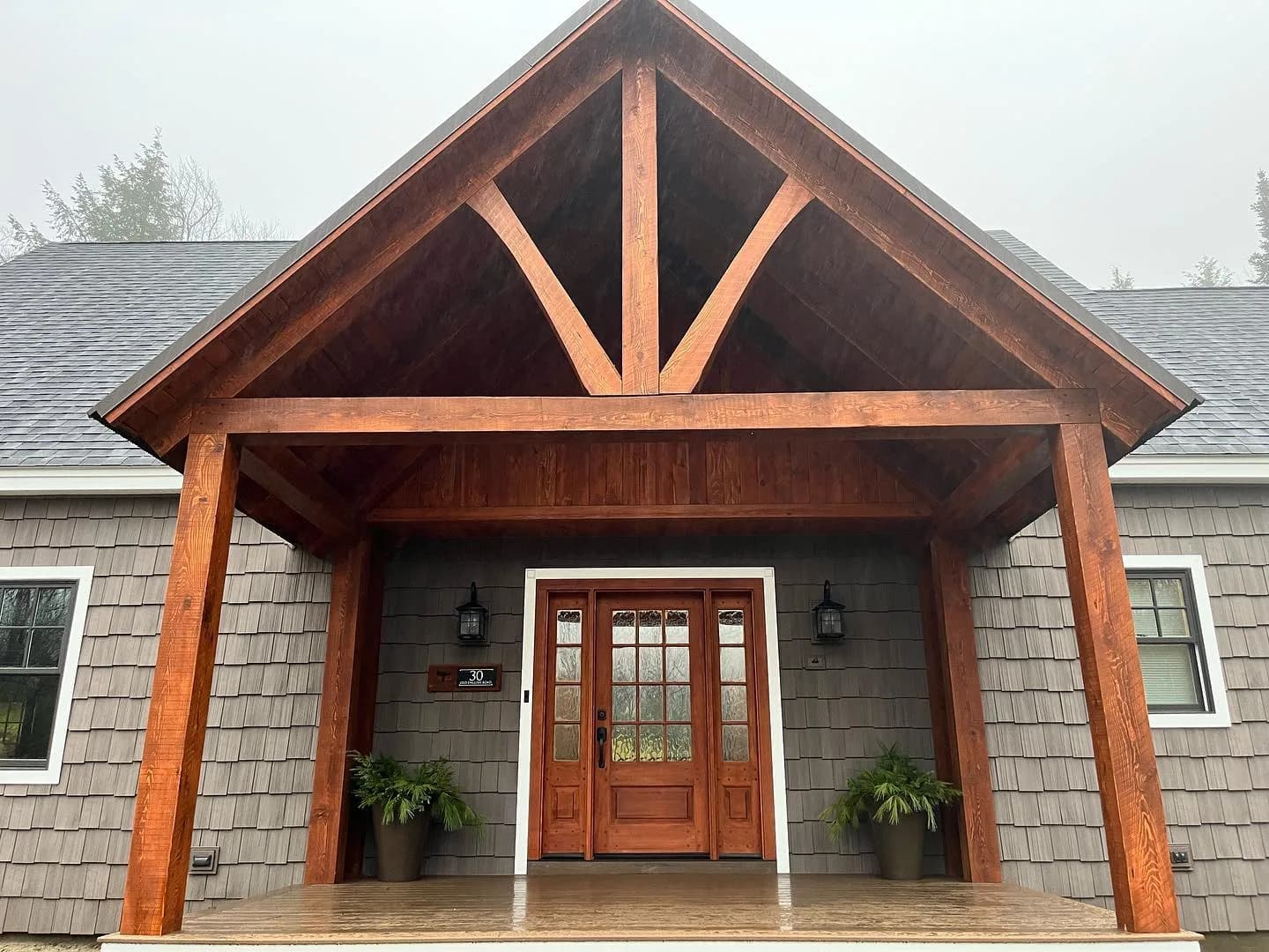 Timber-frame covered porch — Design/Build project in Central NH by A&E Home Improvement