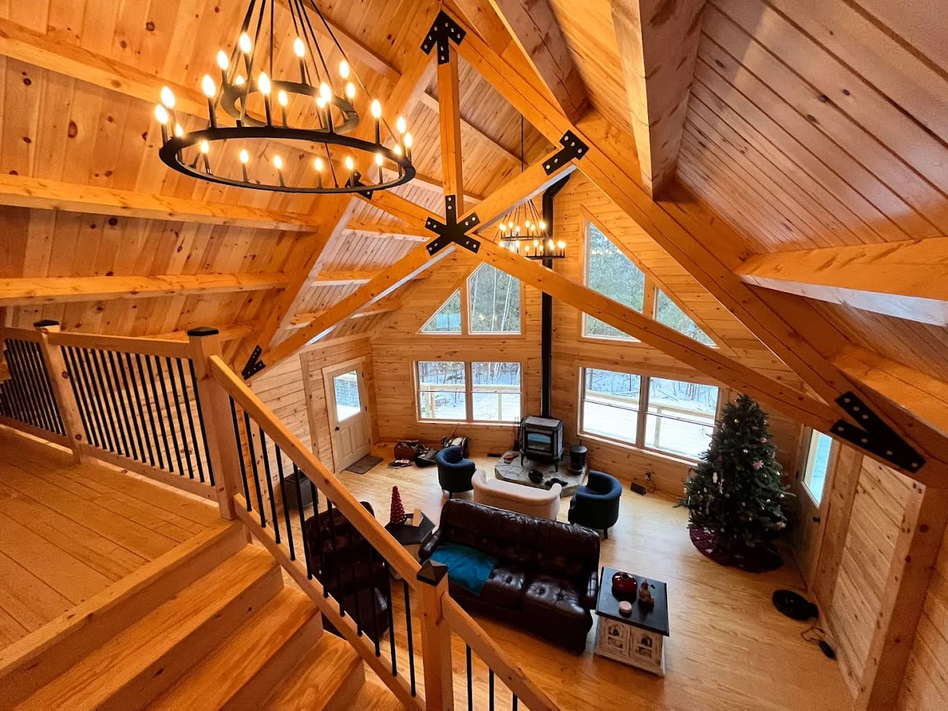 Timber-frame cabin loft — Design/Build project in Lakes Region, NH by A&E Home Improvement